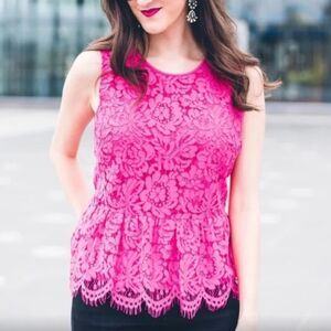 J. CREW Pink Sleeveless Lace Peplum Blouse Tank Top Size 0